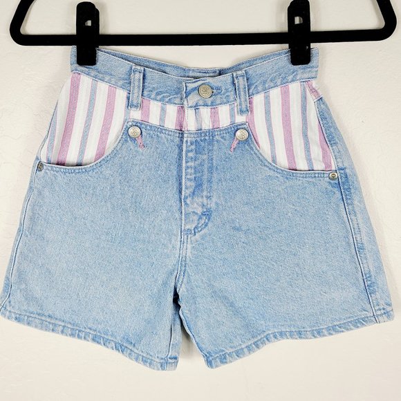 Wrangler Pants - Vintage Wrangler Silver Lake Shorts Womens 23 Lightwash Pink Stripe High-Rise